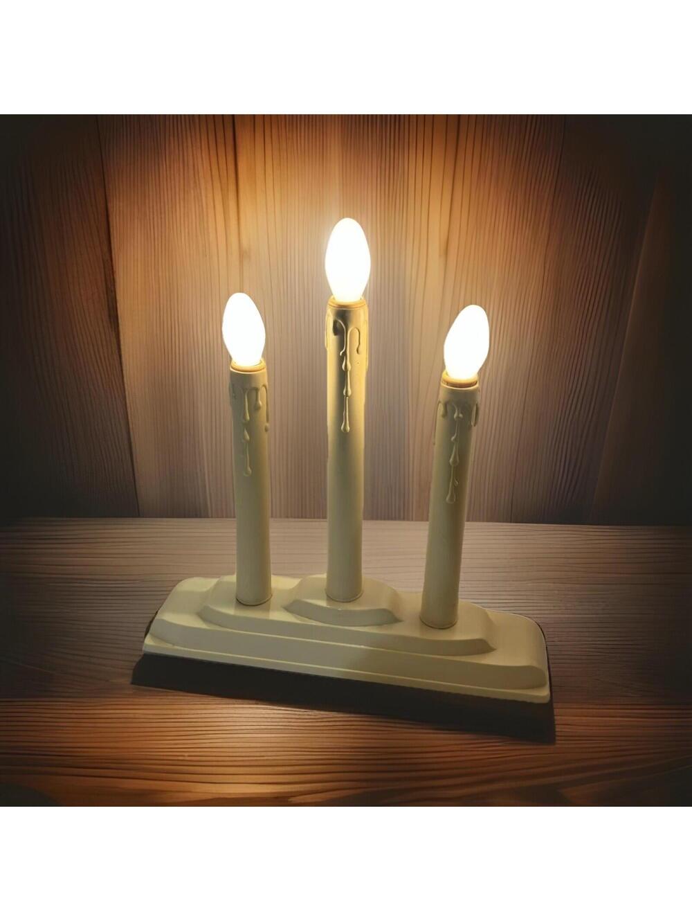 Pair Of Vintage 3-Light Candolier Electric Christmas Candle Window Candle